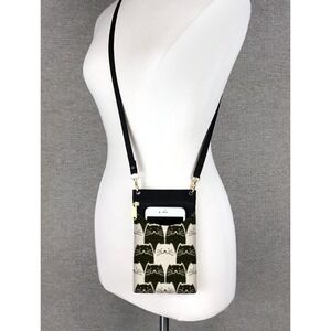 Danny K Cell Phone Case With Adjustable Strap Meowser Cat Fabric‎ Pattern NWT